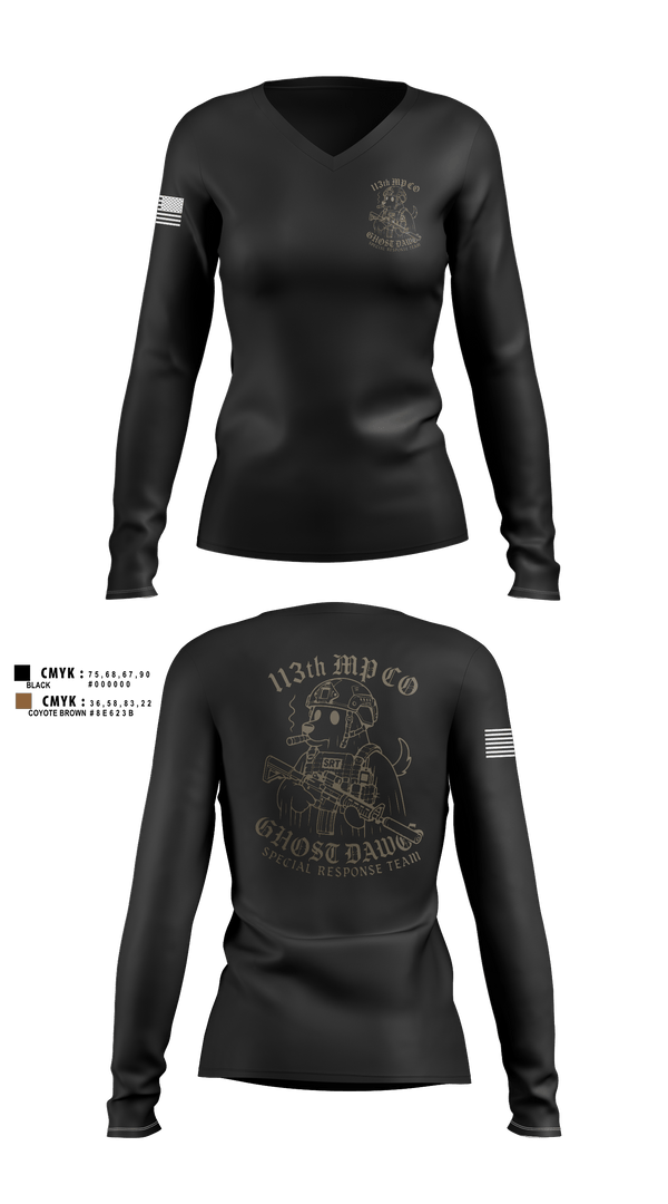 Womens Long Sleeve Vneck Shirt, 113th MP CO, Army, Teamtime, Team time, sublimation, custom sports apparel, team uniforms, spirit wear, spiritwear, sports uniforms, custom shirts, team store, custom team store, fundraiser sports, apparel fundraiser