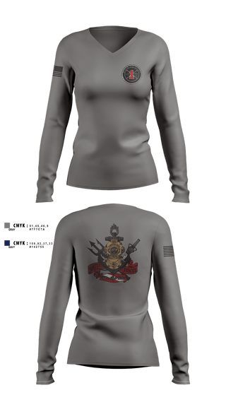 Womens Long Sleeve Vneck Shirt, DFD STATION 1, Fire Department, Teamtime, Team time, sublimation, custom sports apparel, team uniforms, spirit wear, spiritwear, sports uniforms, custom shirts, team store, custom team store, fundraiser sports, apparel fundraiser
