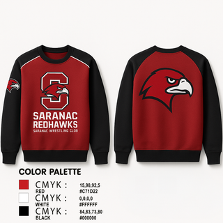 Crew Neck Sweatshirt, Saranac RedHawks (Saranac Wrestling Club), Wrestling, Teamtime, Team time, sublimation, custom sports apparel, team uniforms, spirit wear, spiritwear, sports uniforms, custom shirts, team store, custom team store, fundraiser sports, apparel fundraiser