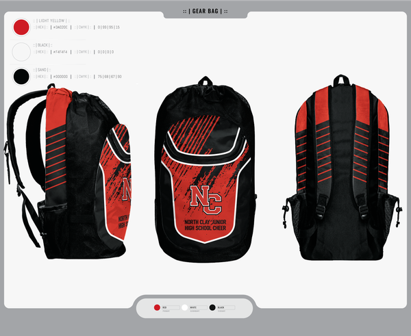 Gear Bag, North Clay Junior High School Cheer, Cheer, Teamtime, Team time, sublimation, custom sports apparel, team uniforms, spirit wear, spiritwear, sports uniforms, custom shirts, team store, custom team store, fundraiser sports, apparel fundraiser
