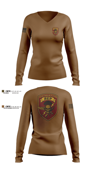 Womens Long Sleeve Vneck Shirt, 3D Force Recon REP, Marines, Teamtime, Team time, sublimation, custom sports apparel, team uniforms, spirit wear, spiritwear, sports uniforms, custom shirts, team store, custom team store, fundraiser sports, apparel fundraiser