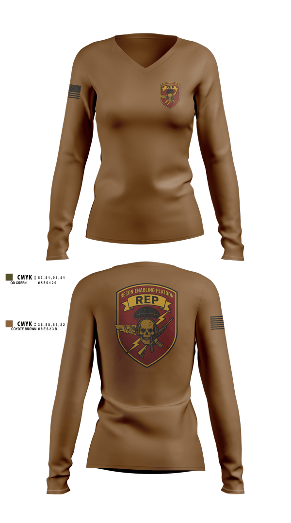 Womens Long Sleeve Vneck Shirt, 3D Force Recon REP, Marines, Teamtime, Team time, sublimation, custom sports apparel, team uniforms, spirit wear, spiritwear, sports uniforms, custom shirts, team store, custom team store, fundraiser sports, apparel fundraiser