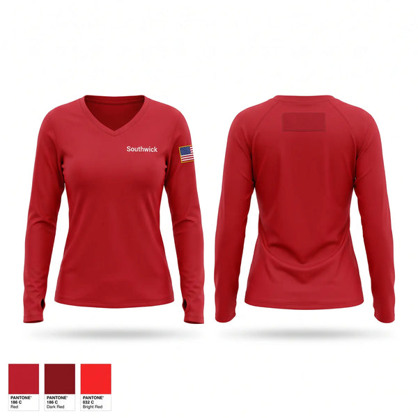 Womens Long Sleeve Vneck Shirt, Southwick, Fire Department, Teamtime, Team time, sublimation, custom sports apparel, team uniforms, spirit wear, spiritwear, sports uniforms, custom shirts, team store, custom team store, fundraiser sports, apparel fundraiser