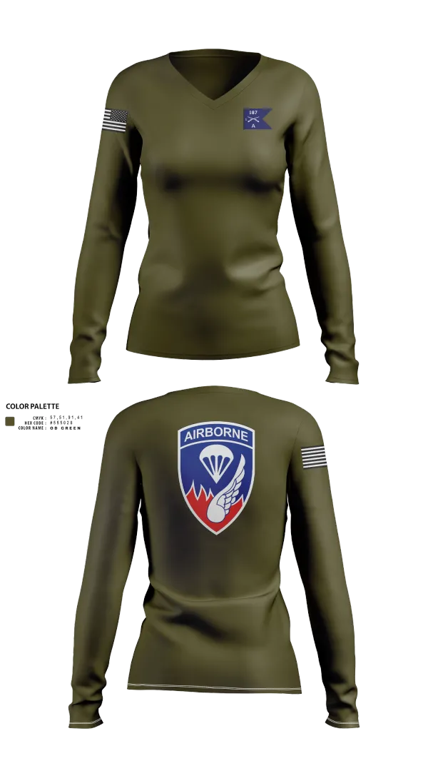 Womens Long Sleeve Vneck Shirt, 187 infantry, , Teamtime, Team time, sublimation, custom sports apparel, team uniforms, spirit wear, spiritwear, sports uniforms, custom shirts, team store, custom team store, fundraiser sports, apparel fundraiser