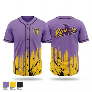 Full Button Baseball Jersey, Vipers, Baseball, Teamtime, Team time, sublimation, custom sports apparel, team uniforms, spirit wear, spiritwear, sports uniforms, custom shirts, team store, custom team store, fundraiser sports, apparel fundraiser
