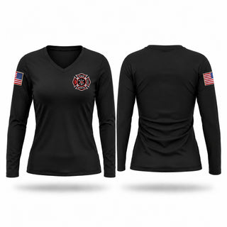 Womens Long Sleeve Vneck Shirt, Fire Departments, Women's Soccer, Teamtime, Team time, sublimation, custom sports apparel, team uniforms, spirit wear, spiritwear, sports uniforms, custom shirts, team store, custom team store, fundraiser sports, apparel fundraiser