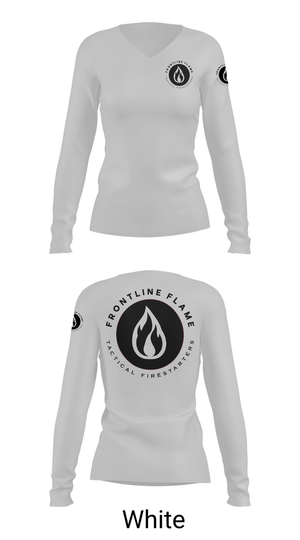 Womens Long Sleeve Vneck Shirt, Frontline Flames, , Teamtime, Team time, sublimation, custom sports apparel, team uniforms, spirit wear, spiritwear, sports uniforms, custom shirts, team store, custom team store, fundraiser sports, apparel fundraiser