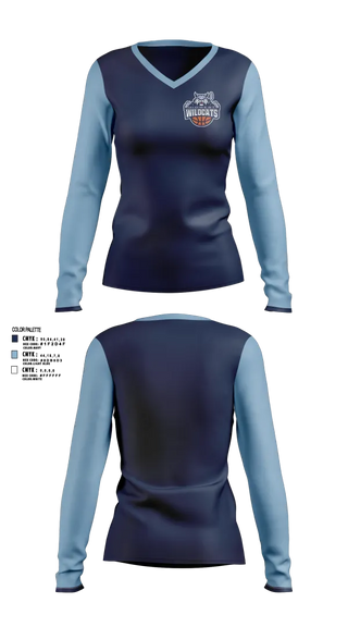 Womens Long Sleeve Vneck Shirt, Midwest Wildcats, Women's Basketball, Teamtime, Team time, sublimation, custom sports apparel, team uniforms, spirit wear, spiritwear, sports uniforms, custom shirts, team store, custom team store, fundraiser sports, apparel fundraiser