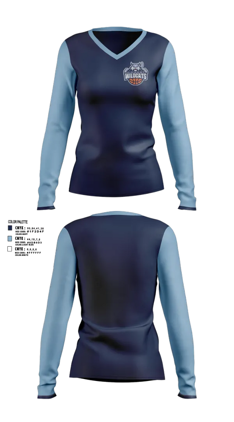 Womens Long Sleeve Vneck Shirt, Midwest Wildcats, Women's Basketball, Teamtime, Team time, sublimation, custom sports apparel, team uniforms, spirit wear, spiritwear, sports uniforms, custom shirts, team store, custom team store, fundraiser sports, apparel fundraiser