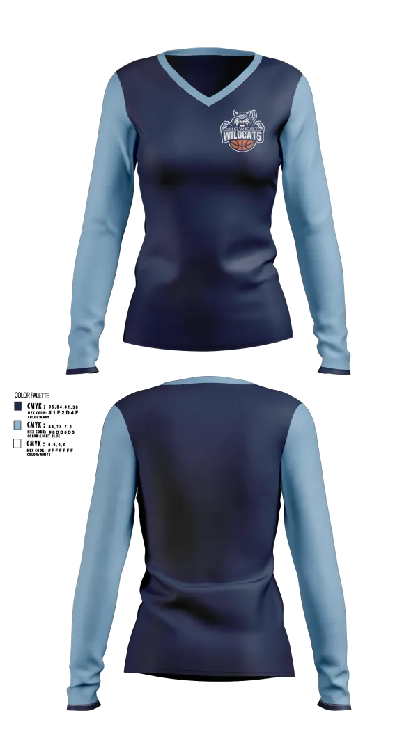 Womens Long Sleeve Vneck Shirt, Midwest Wildcats, Women's Basketball, Teamtime, Team time, sublimation, custom sports apparel, team uniforms, spirit wear, spiritwear, sports uniforms, custom shirts, team store, custom team store, fundraiser sports, apparel fundraiser