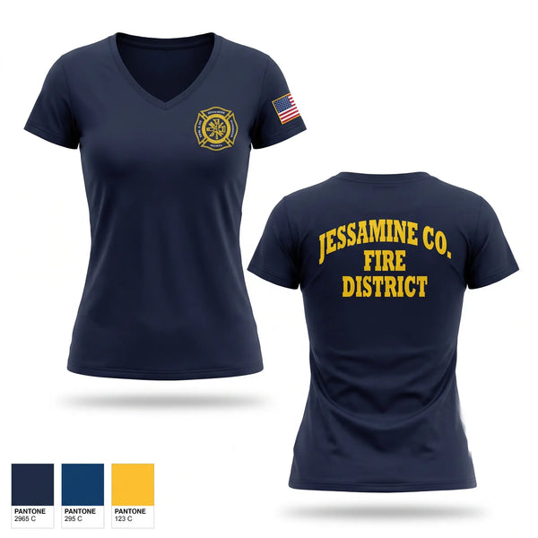 Womens Short Sleeve Vneck Shirt, Jessamine county fire, Fire Department, Teamtime, Team time, sublimation, custom sports apparel, team uniforms, spirit wear, spiritwear, sports uniforms, custom shirts, team store, custom team store, fundraiser sports, apparel fundraiser