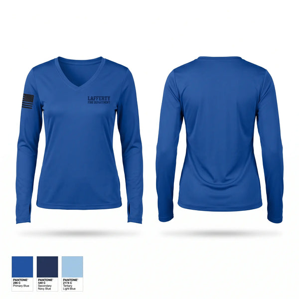 Womens Long Sleeve Vneck Shirt, Lafferty Fire Department, Fire Department, Teamtime, Team time, sublimation, custom sports apparel, team uniforms, spirit wear, spiritwear, sports uniforms, custom shirts, team store, custom team store, fundraiser sports, apparel fundraiser