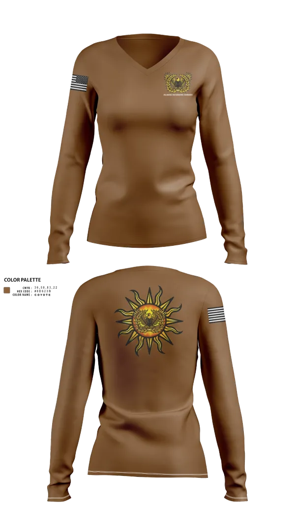 Womens Long Sleeve Vneck Shirt, FLARNG SUNSHINE COHORT, , Teamtime, Team time, sublimation, custom sports apparel, team uniforms, spirit wear, spiritwear, sports uniforms, custom shirts, team store, custom team store, fundraiser sports, apparel fundraiser
