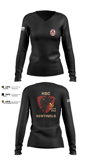 Womens Long Sleeve Vneck Shirt, HSC 130th MEB, Army, Teamtime, Team time, sublimation, custom sports apparel, team uniforms, spirit wear, spiritwear, sports uniforms, custom shirts, team store, custom team store, fundraiser sports, apparel fundraiser