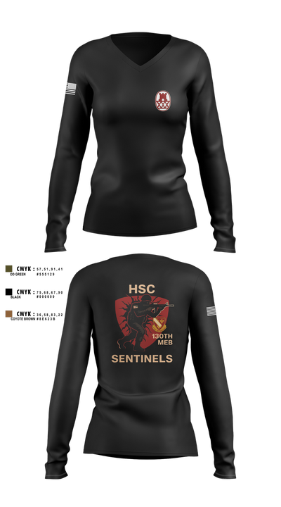 HSC 130th MEB 16353532 Women's Long Sleeve V-neck Shirt - 3