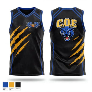 Mens Basketball Jersey, C.O.E Blue Panthers, Men's Basketball, Teamtime, Team time, sublimation, custom sports apparel, team uniforms, spirit wear, spiritwear, sports uniforms, custom shirts, team store, custom team store, fundraiser sports, apparel fundraiser