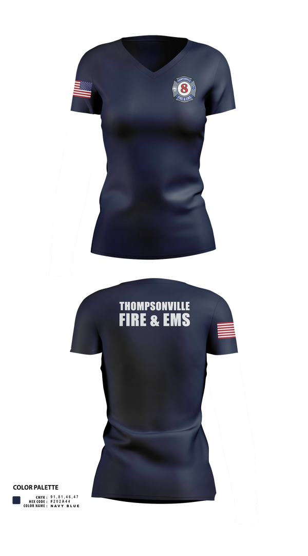 Womens Short Sleeve Vneck Shirt, Thompsonville Fire & EMS, Fire Department, Teamtime, Team time, sublimation, custom sports apparel, team uniforms, spirit wear, spiritwear, sports uniforms, custom shirts, team store, custom team store, fundraiser sports, apparel fundraiser