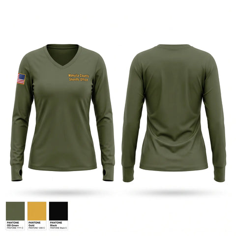 Womens Long Sleeve Vneck Shirt, Wakulla County Sheriff’s Office, Police, Teamtime, Team time, sublimation, custom sports apparel, team uniforms, spirit wear, spiritwear, sports uniforms, custom shirts, team store, custom team store, fundraiser sports, apparel fundraiser