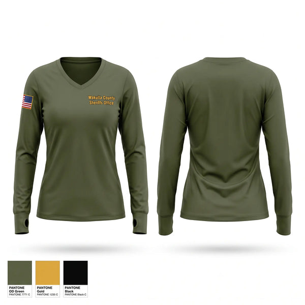 Womens Long Sleeve Vneck Shirt, Wakulla County Sheriff’s Office, Police, Teamtime, Team time, sublimation, custom sports apparel, team uniforms, spirit wear, spiritwear, sports uniforms, custom shirts, team store, custom team store, fundraiser sports, apparel fundraiser