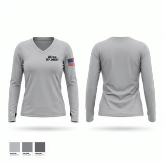 Womens Long Sleeve Vneck Shirt, vertical deployment, Police, Teamtime, Team time, sublimation, custom sports apparel, team uniforms, spirit wear, spiritwear, sports uniforms, custom shirts, team store, custom team store, fundraiser sports, apparel fundraiser
