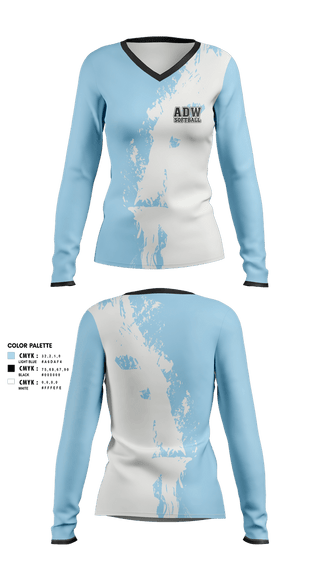 Womens Long Sleeve Vneck Shirt, ADW, Softball, Teamtime, Team time, sublimation, custom sports apparel, team uniforms, spirit wear, spiritwear, sports uniforms, custom shirts, team store, custom team store, fundraiser sports, apparel fundraiser