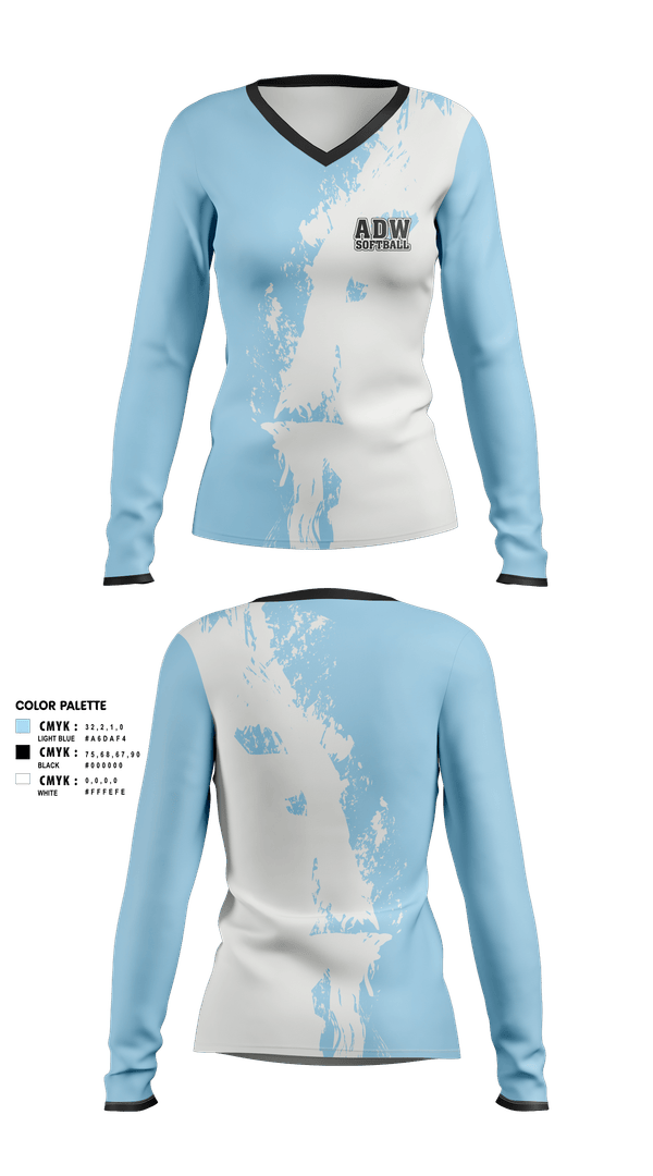 Womens Long Sleeve Vneck Shirt, ADW, Softball, Teamtime, Team time, sublimation, custom sports apparel, team uniforms, spirit wear, spiritwear, sports uniforms, custom shirts, team store, custom team store, fundraiser sports, apparel fundraiser
