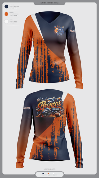 Womens Long Sleeve Vneck Shirt, Lady Broncos, Cheer, Teamtime, Team time, sublimation, custom sports apparel, team uniforms, spirit wear, spiritwear, sports uniforms, custom shirts, team store, custom team store, fundraiser sports, apparel fundraiser