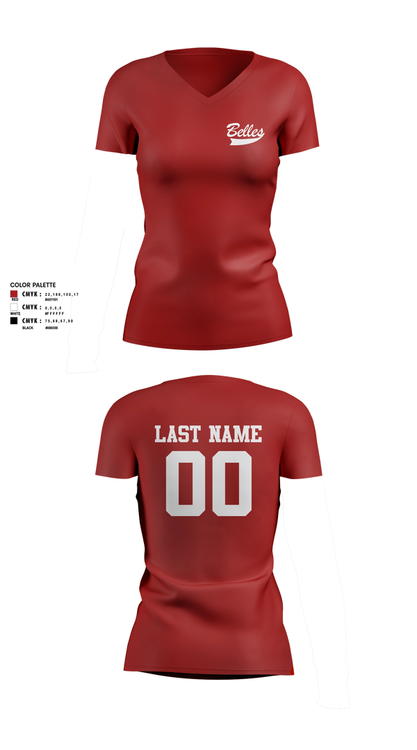 Womens Short Sleeve Vneck Shirt, Bluegrass Lightning Belles, Softball, Teamtime, Team time, sublimation, custom sports apparel, team uniforms, spirit wear, spiritwear, sports uniforms, custom shirts, team store, custom team store, fundraiser sports, apparel fundraiser