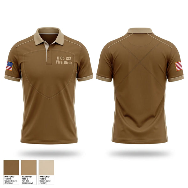 Short Sleeve Performance Polo, B Co 122 Fire Birds, Army, Teamtime, Team time, sublimation, custom sports apparel, team uniforms, spirit wear, spiritwear, sports uniforms, custom shirts, team store, custom team store, fundraiser sports, apparel fundraiser