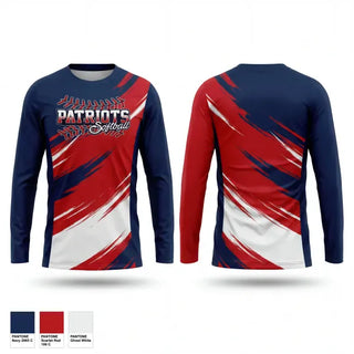 Long Sleeve Performance Shirt, PATRIOTS, Softball, Teamtime, Team time, sublimation, custom sports apparel, team uniforms, spirit wear, spiritwear, sports uniforms, custom shirts, team store, custom team store, fundraiser sports, apparel fundraiser