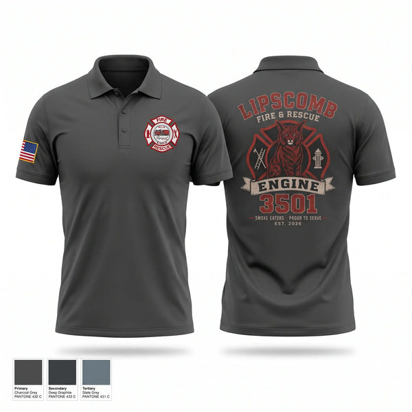 Short Sleeve Performance Polo, Lipscomb fire and rescue squad/Department, Fire Department, Teamtime, Team time, sublimation, custom sports apparel, team uniforms, spirit wear, spiritwear, sports uniforms, custom shirts, team store, custom team store, fundraiser sports, apparel fundraiser