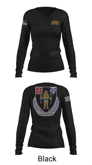 Womens Long Sleeve Vneck Shirt, Chaos Company, 1-182 Infantry, , Teamtime, Team time, sublimation, custom sports apparel, team uniforms, spirit wear, spiritwear, sports uniforms, custom shirts, team store, custom team store, fundraiser sports, apparel fundraiser