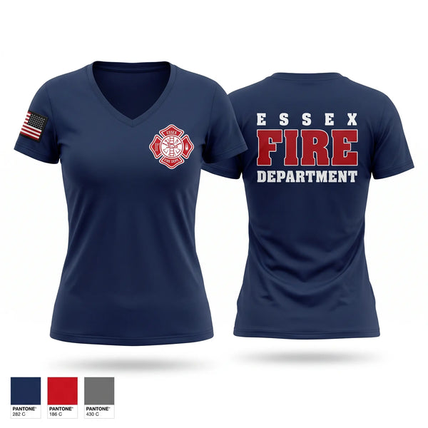 Womens Short Sleeve Vneck Shirt, Essex Fire Department, Fire Department, Teamtime, Team time, sublimation, custom sports apparel, team uniforms, spirit wear, spiritwear, sports uniforms, custom shirts, team store, custom team store, fundraiser sports, apparel fundraiser