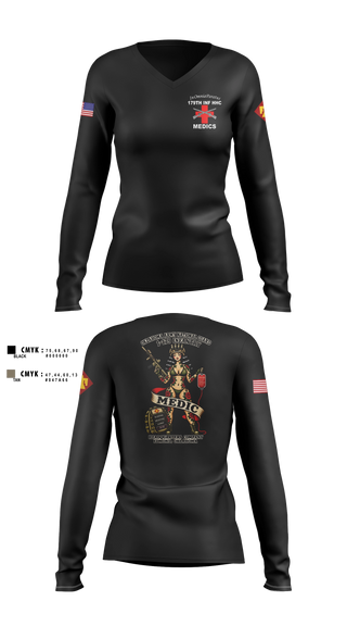 Womens Long Sleeve Vneck Shirt, 179 HHC Medics, National Guard, Teamtime, Team time, sublimation, custom sports apparel, team uniforms, spirit wear, spiritwear, sports uniforms, custom shirts, team store, custom team store, fundraiser sports, apparel fundraiser