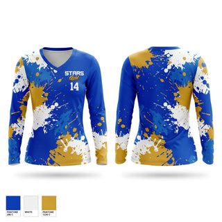Womens Long Sleeve Vneck Shirt, Ga Stars Gold, Men's Basketball, Teamtime, Team time, sublimation, custom sports apparel, team uniforms, spirit wear, spiritwear, sports uniforms, custom shirts, team store, custom team store, fundraiser sports, apparel fundraiser