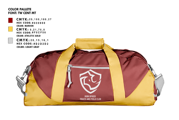 Duffle Bag, Iron Spikes Track and Field Club, Track & Field, Teamtime, Team time, sublimation, custom sports apparel, team uniforms, spirit wear, spiritwear, sports uniforms, custom shirts, team store, custom team store, fundraiser sports, apparel fundraiser