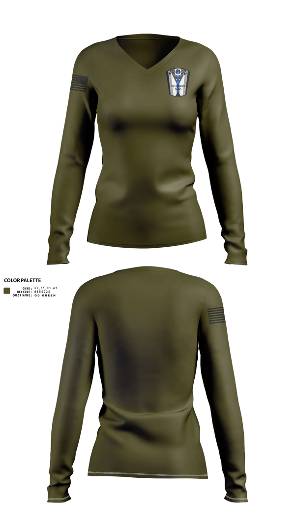 Womens Long Sleeve Vneck Shirt, Flushing Police Department, Police, Teamtime, Team time, sublimation, custom sports apparel, team uniforms, spirit wear, spiritwear, sports uniforms, custom shirts, team store, custom team store, fundraiser sports, apparel fundraiser