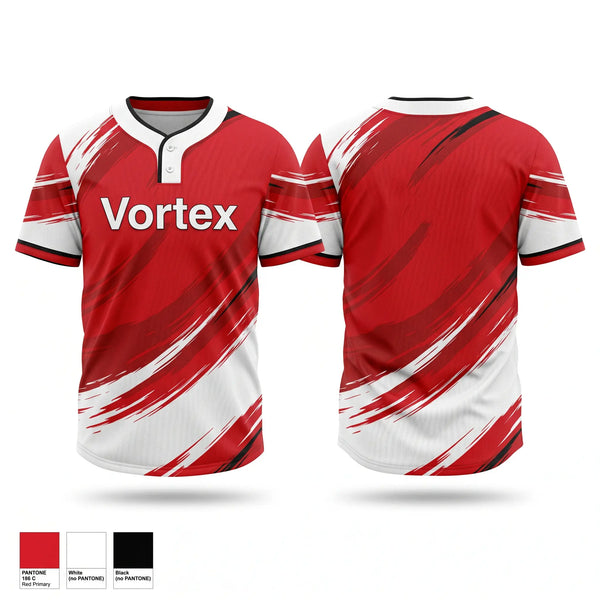 Two Button Softball Jersey, Vortex, Softball, Teamtime, Team time, sublimation, custom sports apparel, team uniforms, spirit wear, spiritwear, sports uniforms, custom shirts, team store, custom team store, fundraiser sports, apparel fundraiser