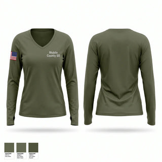 Womens Long Sleeve Vneck Shirt, Mobile County SO, Police, Teamtime, Team time, sublimation, custom sports apparel, team uniforms, spirit wear, spiritwear, sports uniforms, custom shirts, team store, custom team store, fundraiser sports, apparel fundraiser