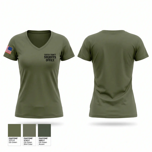 Womens Short Sleeve Vneck Shirt, CUSTER COUNTY SHERIFF'S OFFICE, Police, Teamtime, Team time, sublimation, custom sports apparel, team uniforms, spirit wear, spiritwear, sports uniforms, custom shirts, team store, custom team store, fundraiser sports, apparel fundraiser
