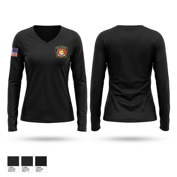 Womens Long Sleeve Vneck Shirt, New Underwood VFD, Fire Department, Teamtime, Team time, sublimation, custom sports apparel, team uniforms, spirit wear, spiritwear, sports uniforms, custom shirts, team store, custom team store, fundraiser sports, apparel fundraiser