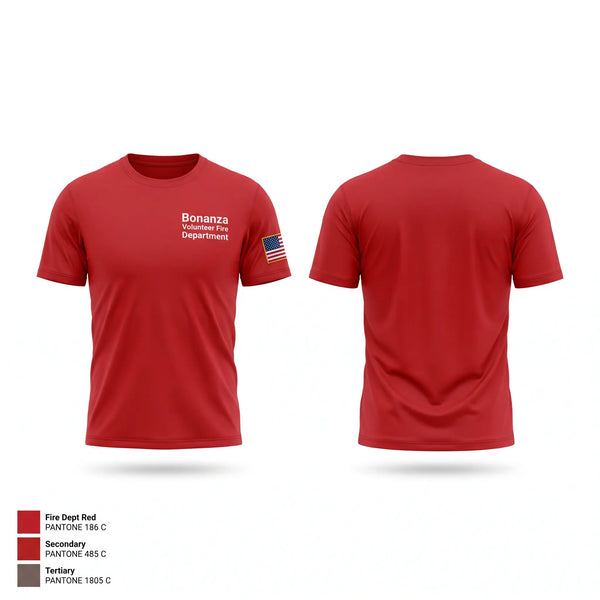 Short Sleeve Performance Shirt, Bonanza Volunteer Fire Department, Fire Department, Teamtime, Team time, sublimation, custom sports apparel, team uniforms, spirit wear, spiritwear, sports uniforms, custom shirts, team store, custom team store, fundraiser sports, apparel fundraiser