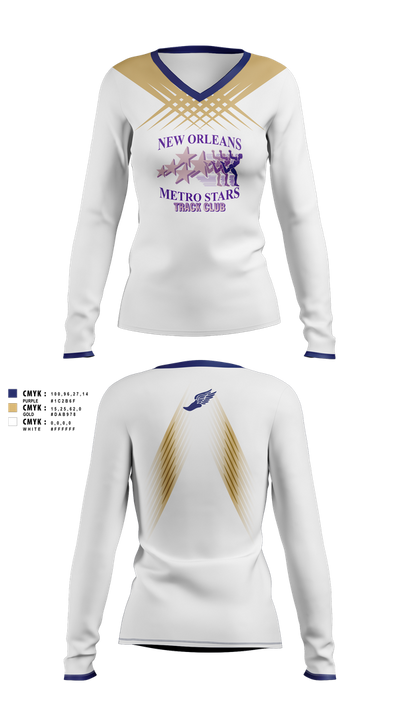 New Orleans Metro Stars Track Club 74828309 Women's Long Sleeve V-neck Shirt - 1