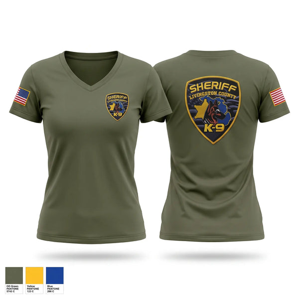 Womens Short Sleeve Vneck Shirt, Livingston Co Sheriff K9, Police, Teamtime, Team time, sublimation, custom sports apparel, team uniforms, spirit wear, spiritwear, sports uniforms, custom shirts, team store, custom team store, fundraiser sports, apparel fundraiser