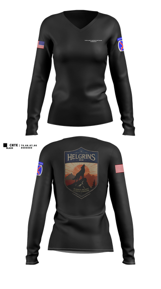 Womens Long Sleeve Vneck Shirt, Headquarters and Distribution Company, Army, Teamtime, Team time, sublimation, custom sports apparel, team uniforms, spirit wear, spiritwear, sports uniforms, custom shirts, team store, custom team store, fundraiser sports, apparel fundraiser