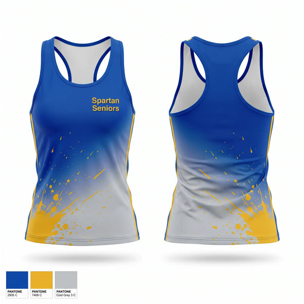 Mens Track Singlet, Spartan Seniors, Cross Country, Teamtime, Team time, sublimation, custom sports apparel, team uniforms, spirit wear, spiritwear, sports uniforms, custom shirts, team store, custom team store, fundraiser sports, apparel fundraiser