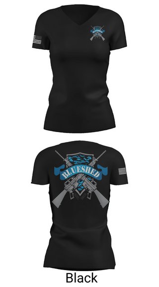 Womens Short Sleeve Vneck Shirt, Blueshed Gun Shop, , Teamtime, Team time, sublimation, custom sports apparel, team uniforms, spirit wear, spiritwear, sports uniforms, custom shirts, team store, custom team store, fundraiser sports, apparel fundraiser