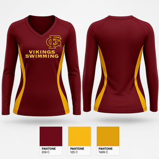 Womens Long Sleeve Vneck Shirt, Forest Grove High School Swimming, Swimming, Teamtime, Team time, sublimation, custom sports apparel, team uniforms, spirit wear, spiritwear, sports uniforms, custom shirts, team store, custom team store, fundraiser sports, apparel fundraiser