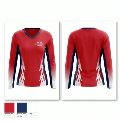 New York American Legion Baseball Women's Long Sleeve V-neck Shirt - 1