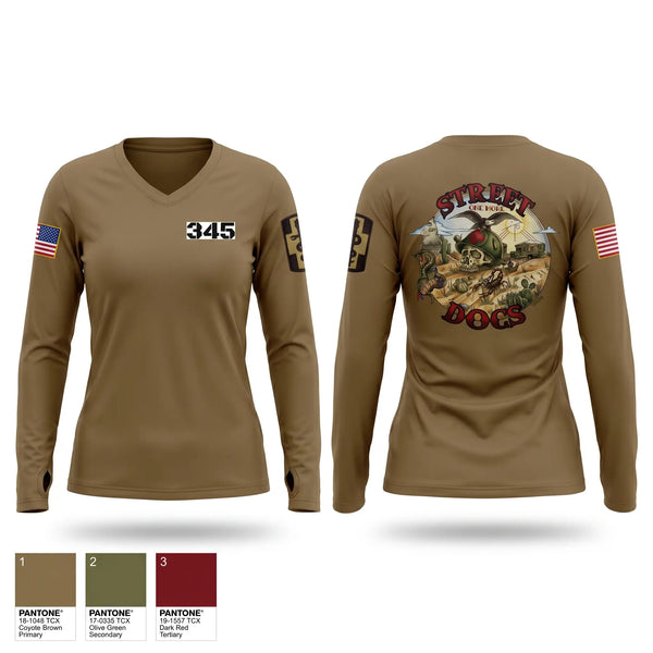 Womens Long Sleeve Vneck Shirt, 345th MCGA, Army, Teamtime, Team time, sublimation, custom sports apparel, team uniforms, spirit wear, spiritwear, sports uniforms, custom shirts, team store, custom team store, fundraiser sports, apparel fundraiser